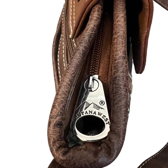 MONTANA WEST laser Cut-Out Buckle Brown Embossed Leather & Studs Concealed Carry - Picture 9 of 12